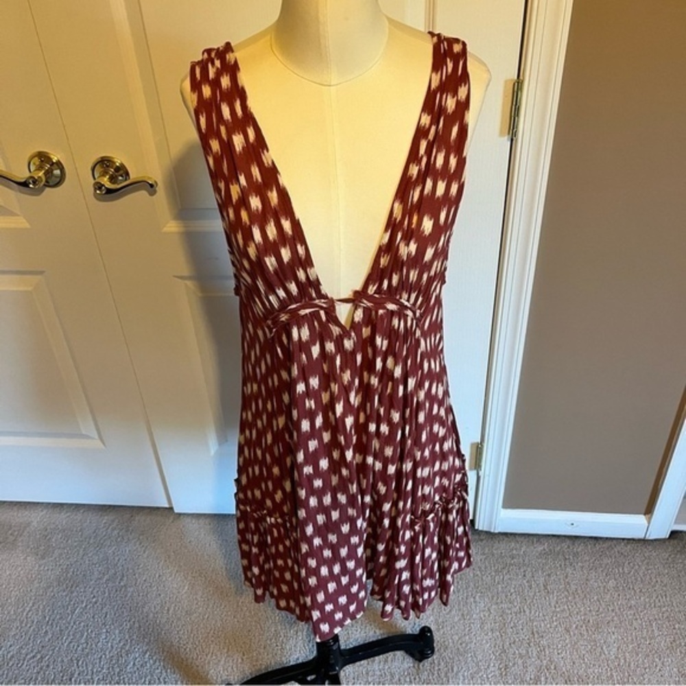 Cotton Candy Maroon and White Patterned Dress